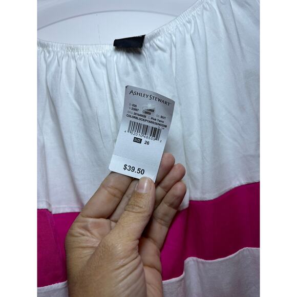 NWT Ashley Stewart Colorblock Pink White Top Women's Plus Size 26 - Picture 2 of 6